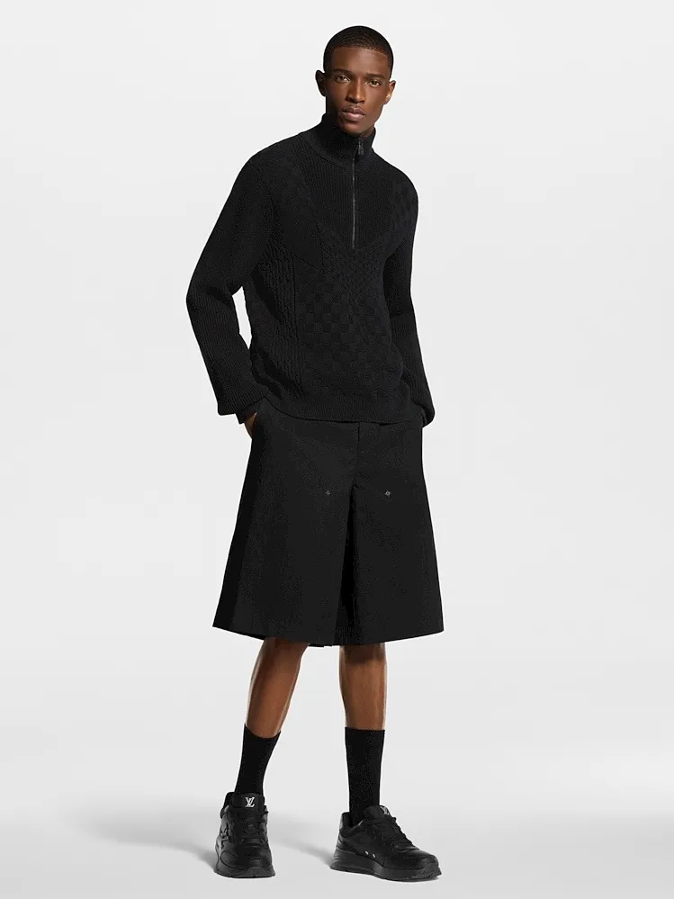 Louis Vuitton/Louis Vuitton Damier cable half-zip turtleneck sweater